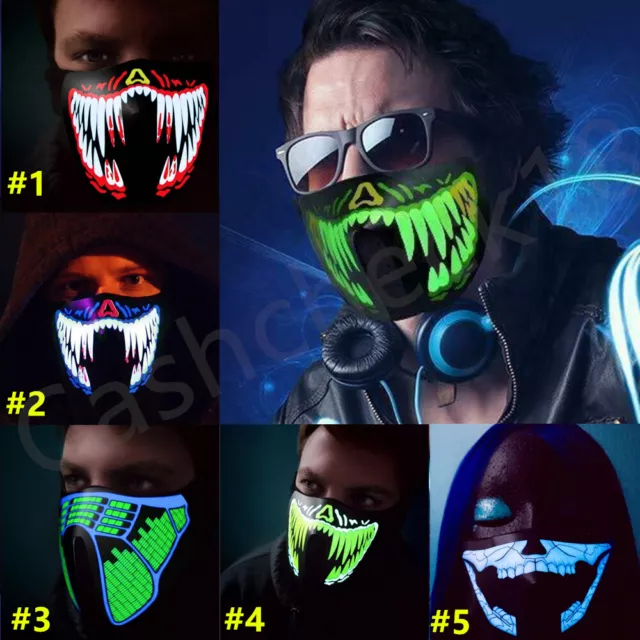 LED Mask Rave Music Luminous Scary Light Up Party Purge Halloween Glow In Dark