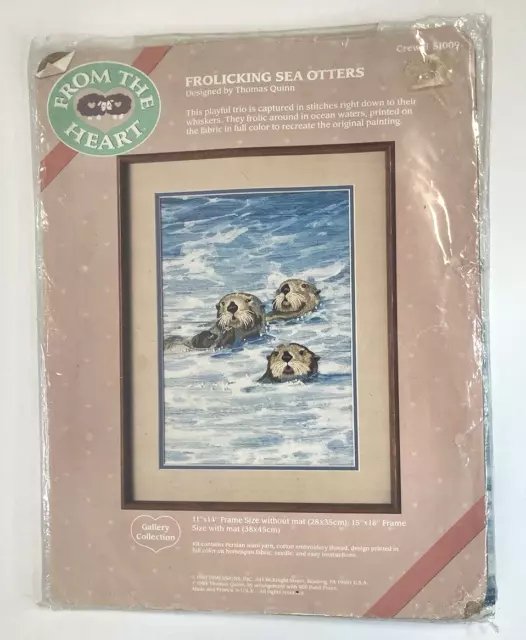 "Kit de bordado Crewel 1987 From the Heart FROLICKING OTTERS MAR 51009 11x14"