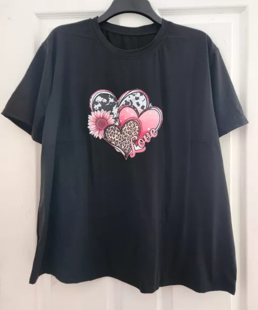 Top da donna nuovo con scatola nero rosa stampa cuore manica corta taglia 4xl vestibilità 22