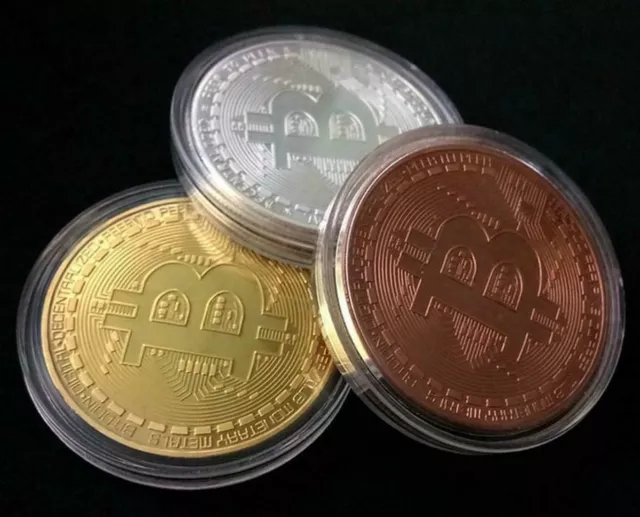 Bitcoin Münze Gold Silber Bronze Sammlermünze + Etui BTC Krypto Währung Geschenk