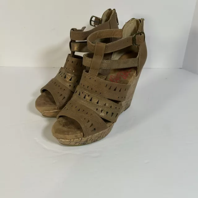 Jelly Pop Women's Brown Platform Cork Wedge Heels Sandals SZ 6M 2