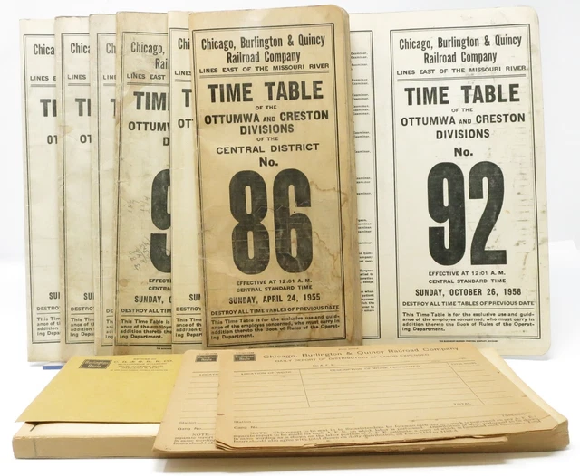 Lot: 9 Employee Timetables + Ephemera, Chicago Burlington & Quincy Railroad