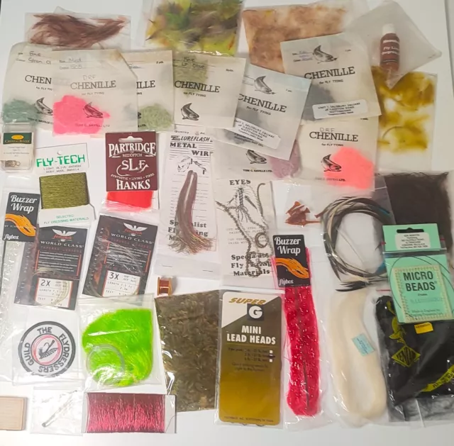 Vintage Fly Tying Materials Job Lot Fishing Trout Flies Feathers Dubbing etc