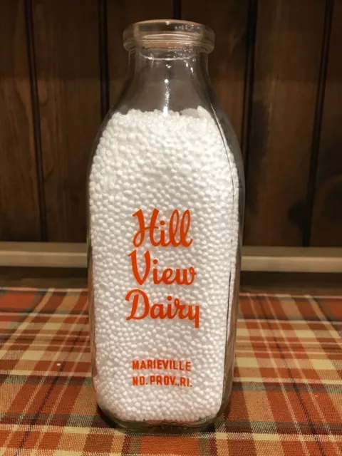 Hill View Dairy Old Vintage Pyro Milk Bottle Marieville North Providence RI