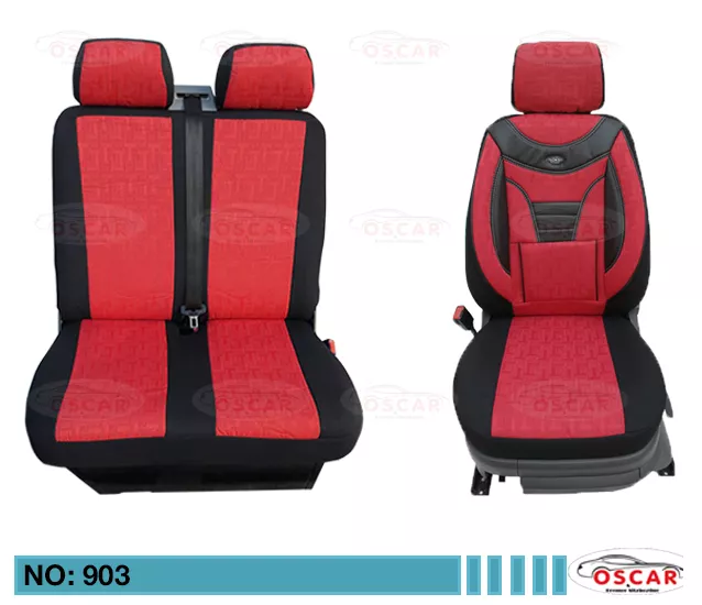 Schonbezüge Sitzbezüge für Renault Trafic 2014-2020 Schwarz Rot Leder