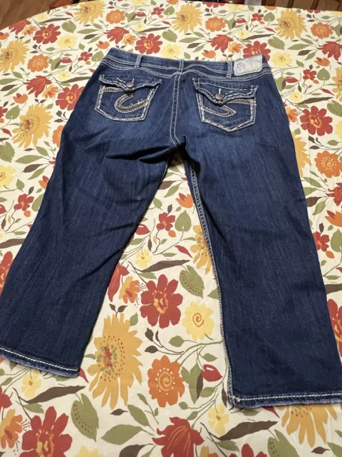 Silver Jeans Mckenzie Crop Capri Jeans Women’s Sz 14  Dark Wash Flap Pocket EUC