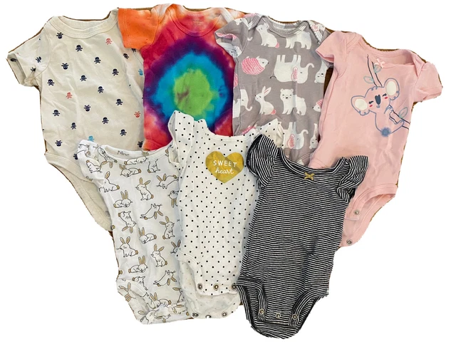 Carter’s Infant Baby Girl Short Sleeve One Piece Bodysuit Lot (7) Size NB