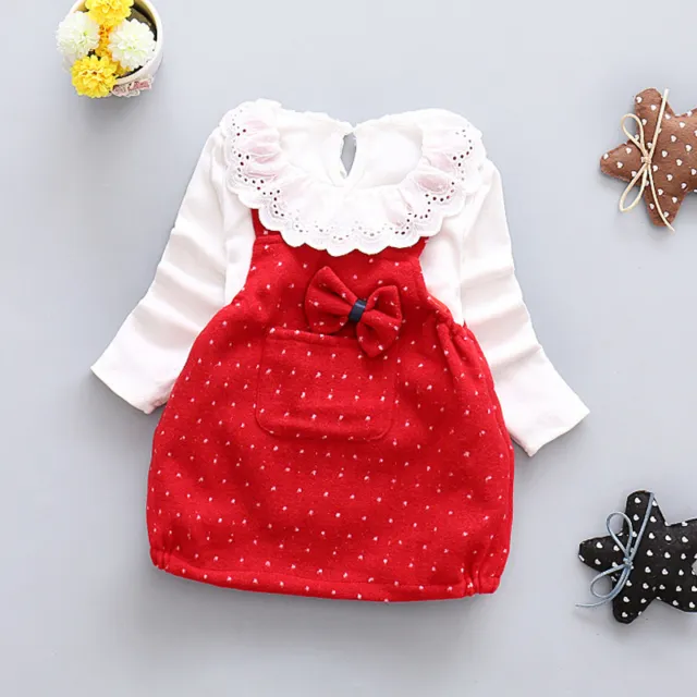 2pcs Kids Baby Girls Toddler Outfits T-shirt tops+Braces dress Party Clothes Set