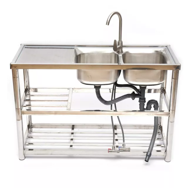 Kitchen Prep Utility Sink w/ Drainboard+Compartment Stainless Steel Commercial