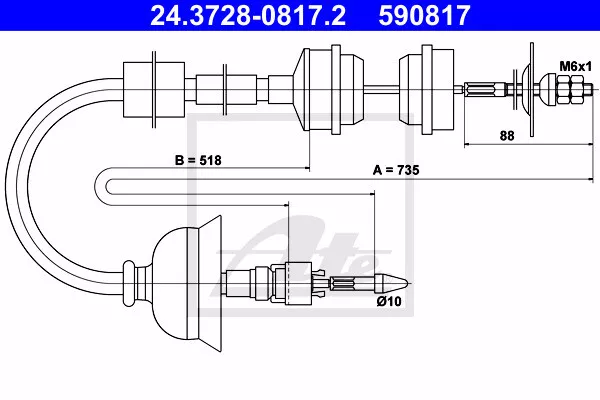 Câble d'embrayage ATE 590817 pour PEUGEOT