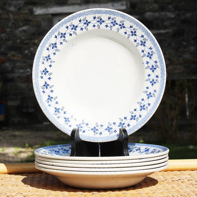Ensemble de 6 assiettes creuses anciennes Moulin des Loups & Hamage Bluets
