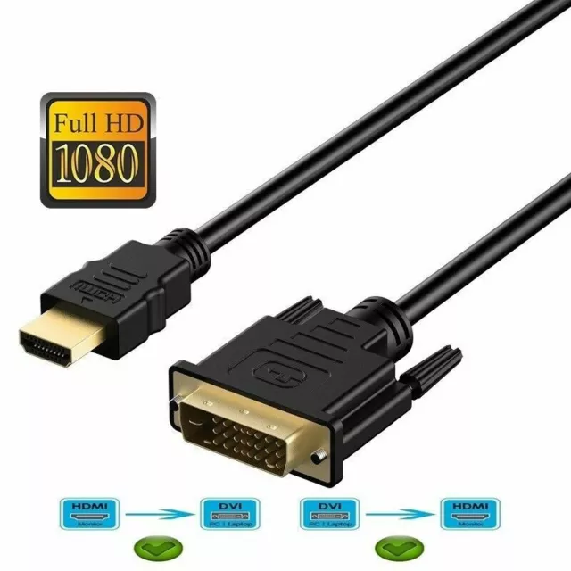 New HDMI to DVI-D 24+1 Pin Monitor Display Adapter Cable Male/Male HD HDTV 6 FT