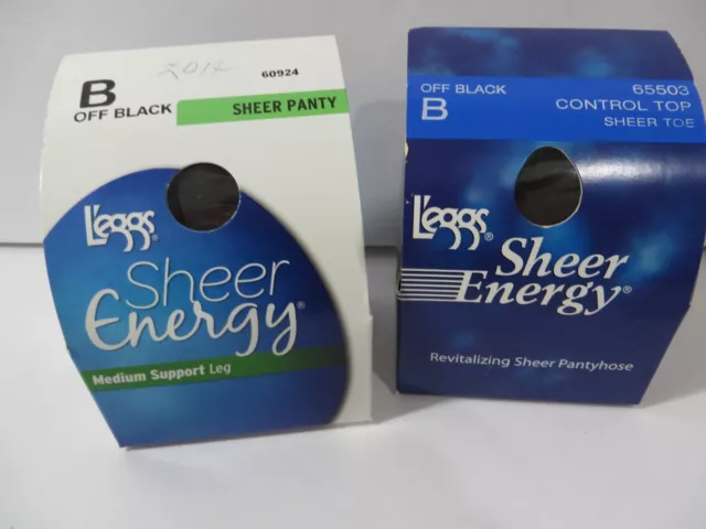 Leggs Sheer Energy Pantyhose  Control Top  Off Black Size B Lot of 2