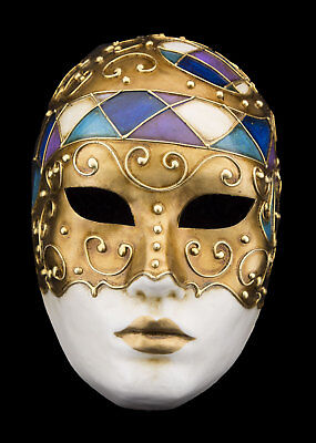 Mask from Venice Face Volto Purple Blue Golden IN Paper Mache V53-1762