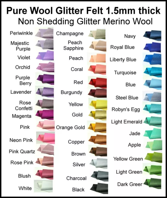 GLITTER PURE WOOL FELT - Non Shedding - choose your own colours - 15cm x 24cm