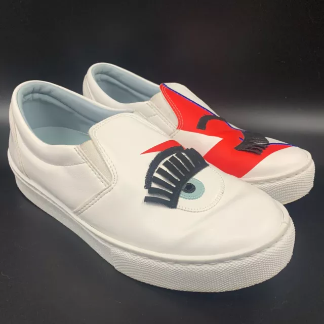 Chiara Ferragni White & Red Wink Eye Slip On Sneakers Size Euro 36 Rare