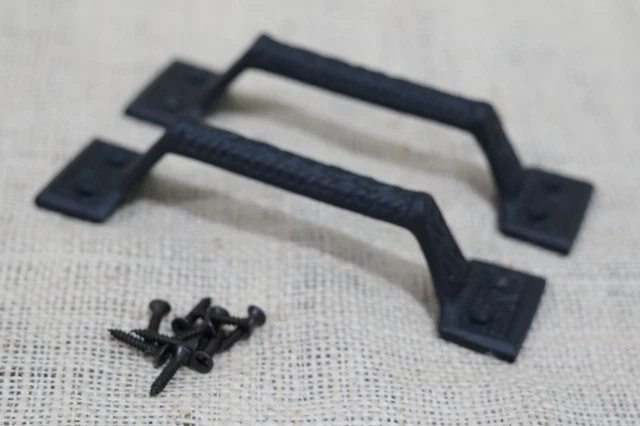 2 Cast Iron Black Handles Gate Pull Shed Door Barn Handle Drawer Pulls 6 1/4" 2