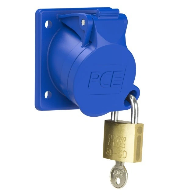 16A Stecker- Und Steckdosenset – 3-polig, 240V, IP44, Blaue Wandhalterung, Mit Schalter