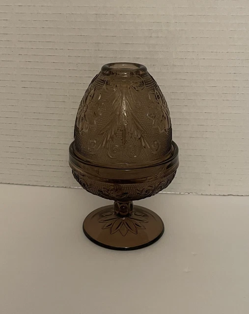 Vintage TIARA 6 1/4” Fairy Lamp SMOKE CANDLE HOLDER by INDIANA Sandwich GLASS