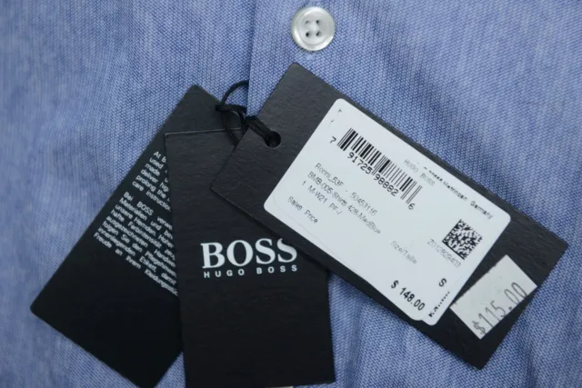HUGO BOSS Uomo Ronni _ 53 Slim Fit Media Cotone Blu Business Camicia Casual S 5