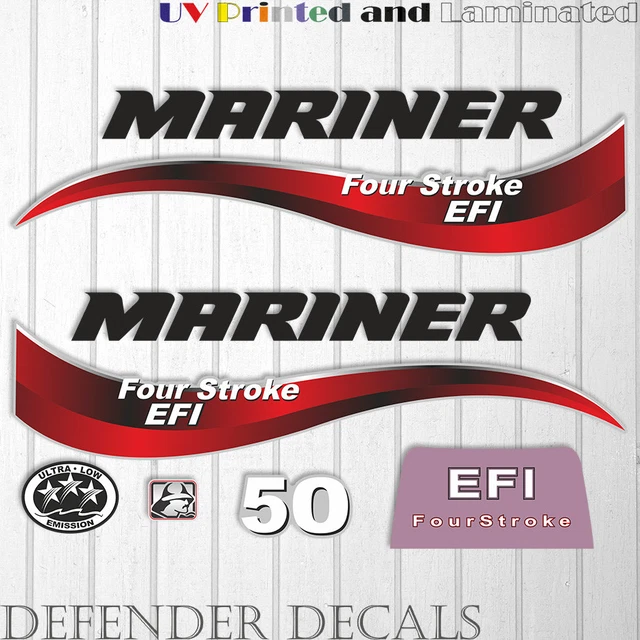 Reproduction Mariner 50 HP EFI Four Stroke Outboard Engine Decal Sticker Kit - Defender Decals