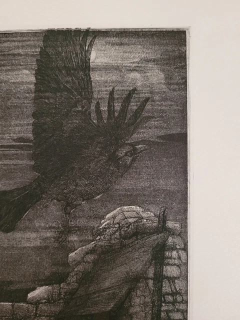 Lithographie signée et numérotée décor d'oiseau et de chat signature à identifie 4