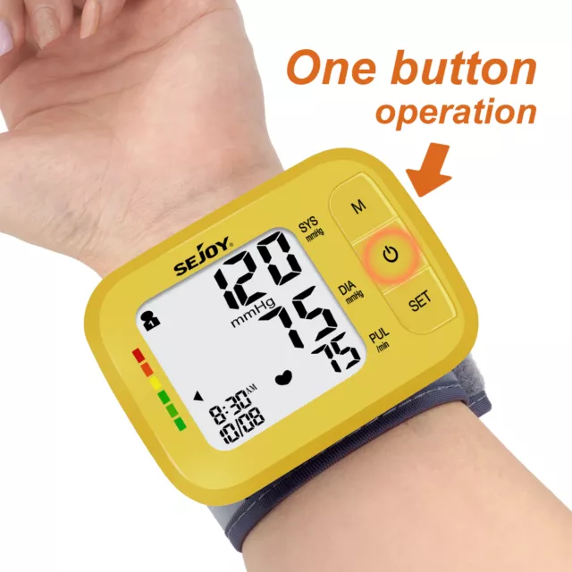 SEJOY Digital Wrist Blood Pressure Monitor Automatic BP Machine Backlit Cuff