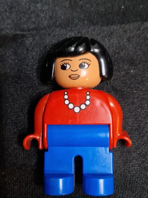 LEGO DUPLO VINTAGE Lady Female Figure Blue Trousers Red Top Black