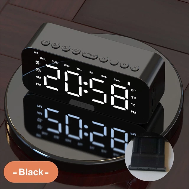 Digital Desk Alarm Clock LED Mirror Display Temperature with Bluetooth Speaker 2