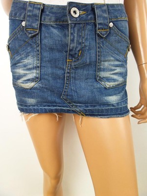 DKNY gonna in denim midi al ginocchio da donna blu UK 8 USA 6 casual da donna 