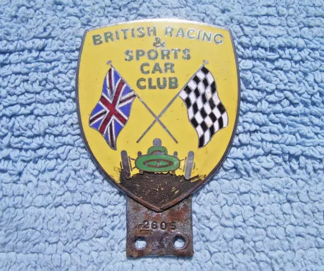VINTAGE 1960s BRITISH RACING SPORTS CAR CLUB BADGE~ORIGINAL BRSCC No 2605 EMBLEM