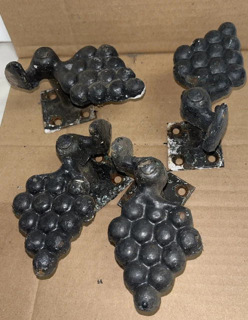 LOT OF 4 ANTIQUE CAST IRON WINDOW SHUTTER DOGS GRAPE PATTERN, more available
