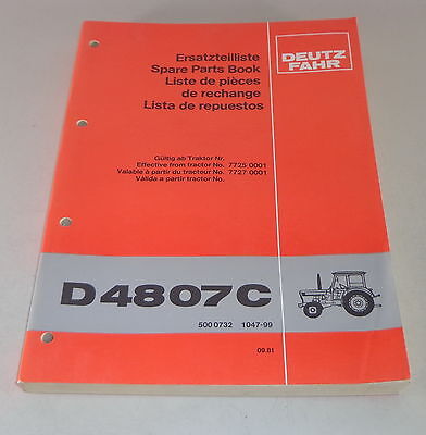 DEUTZ Catalogo Ricambi Parti Elenco Deutz Trattore D 4807 C Supporto 09/1981 