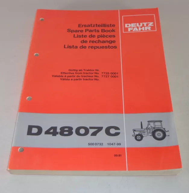 Parts Catalog/Parts List Deutz Tractor D 4807 C Stand 09/1981