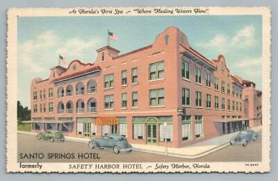 Santo Springs Hotel SAFETY HARBOR Florida~Vintage Linen Postcard Curt Teich PC