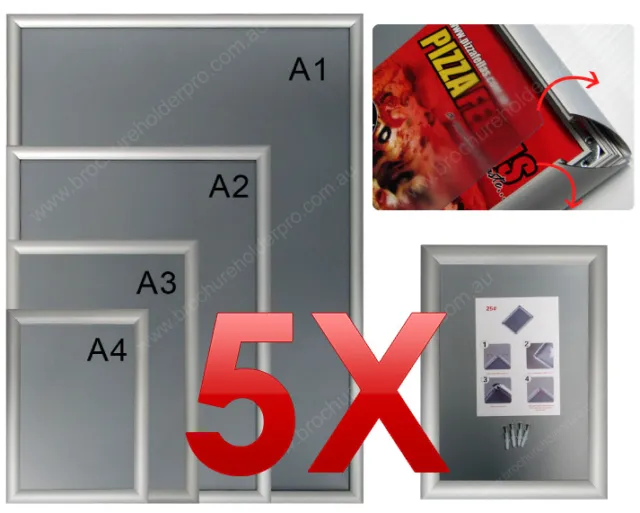 5 X A1 Snap Poster Holders/ Picture Frames / Aluminium Frames / Sign Holders