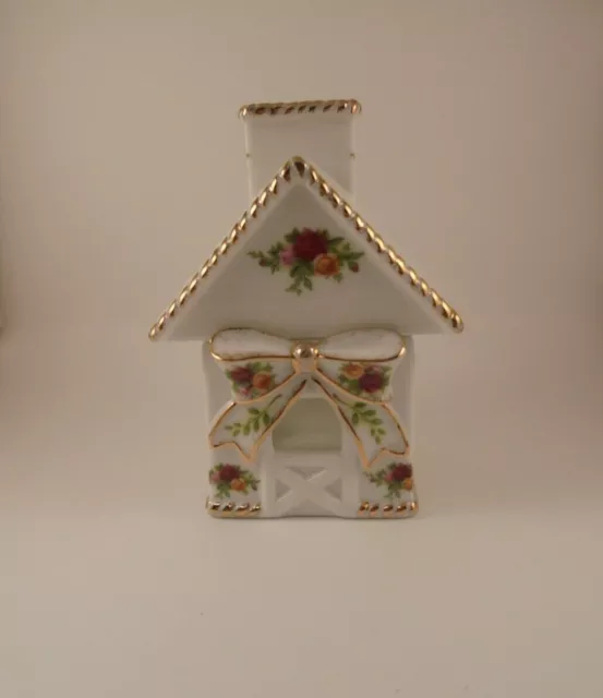 Royal Albert Old Country Roses Basketweave Cottage Votive Candle House 2 Pieces