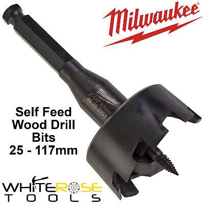 Milwaukee Self Feed Forstner Wood Drill Bits Hole Cutter 25-117mm Boring Hole