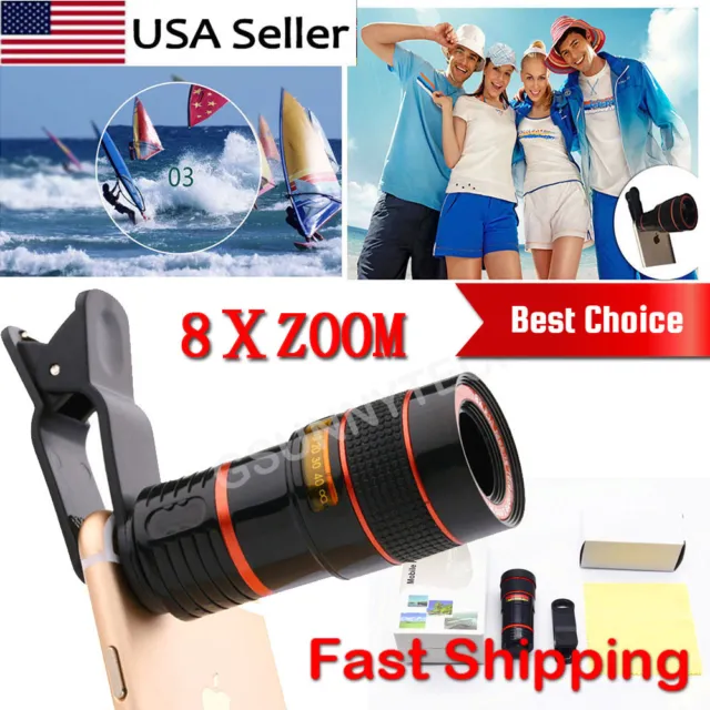 HD 8X Clip on Optical Zoom Telescope Camera Lens for Universal Mobile Cell Phone