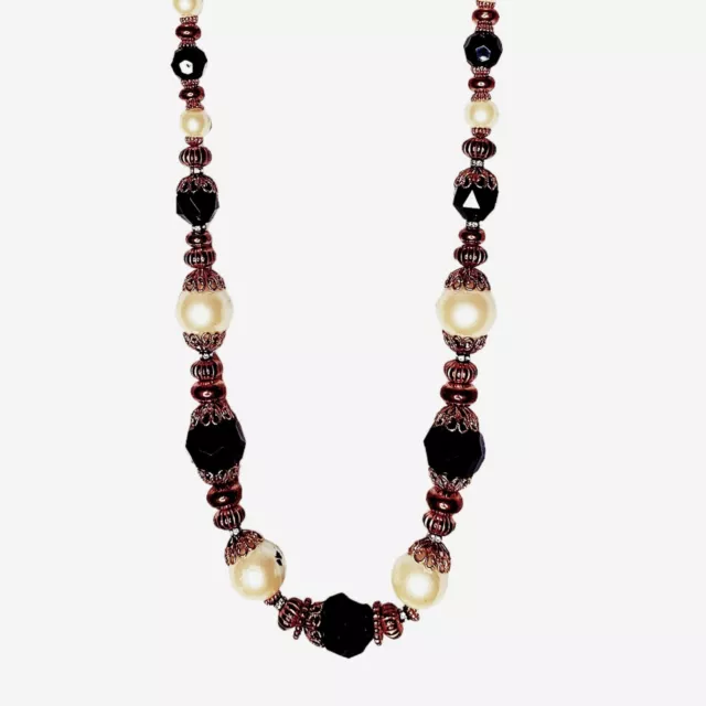 Women's Black Gold & Pearl Long Beaded Necklace