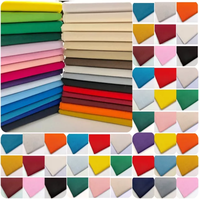 Plain 100% Cotton Fabric 60 Inch Wide Material Metre Plain Coloured Crafts