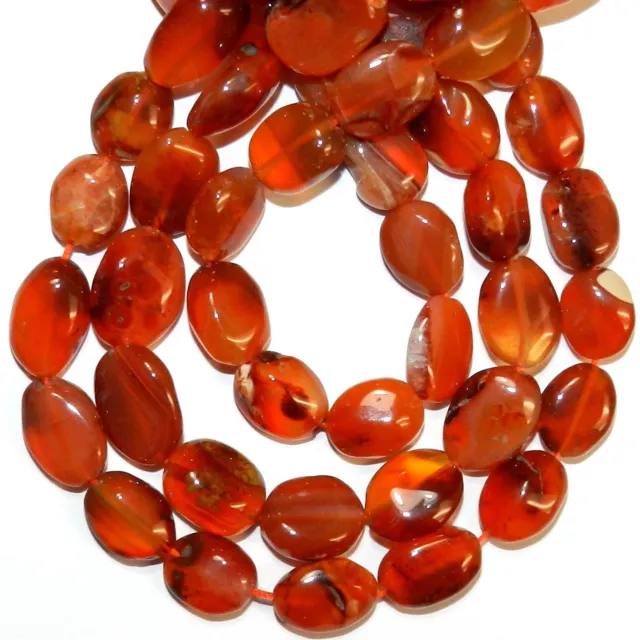 NG2991 Red Carnelian 10mm - 17mm Puffed Flat Oval Agate Gemstone Beads 12"