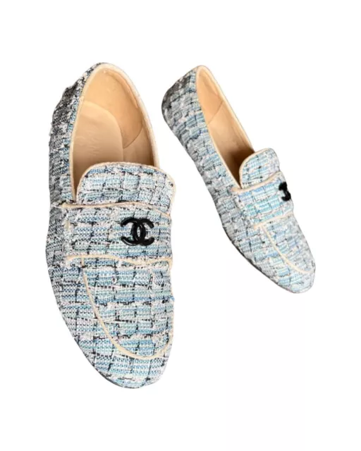 CHANEL CC LOAFERS in Blue Tweed size 35 EU $300.00 - PicClick