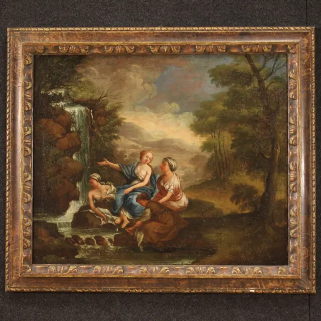 Pintura mitologica antigua El bano de Diana paisaje cuadro oleo lienzo 700