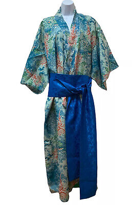Japanese Kimono Yukata With Obi Belt Beautiful Blue Green Pink Floral