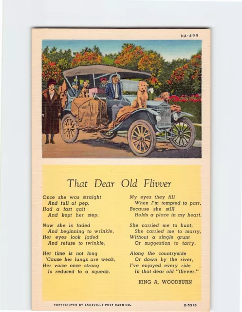 Postcard Greeting Card with Poem and Trees People Dogs Car Art Print