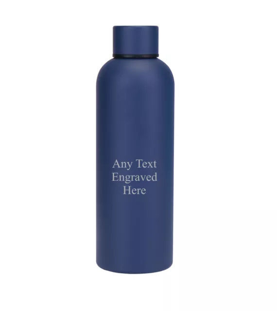 Personalised Thermos Water Bottle Any Message Engraved 500ml Dark Blue