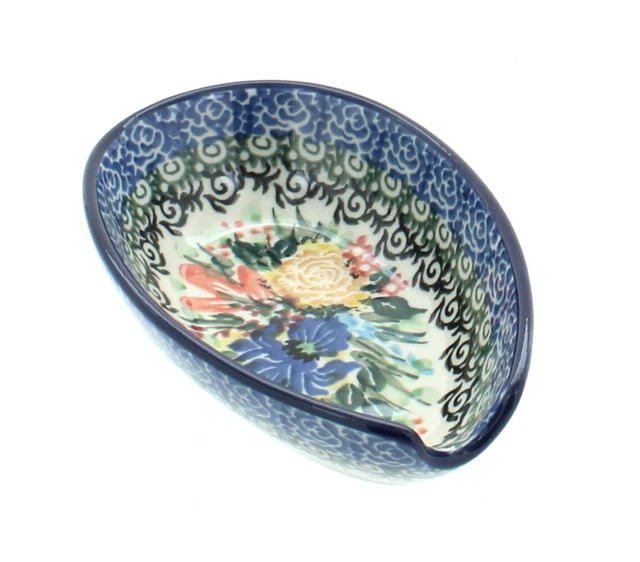 Blue Rose Polish Pottery Summer Blooms Small Spoon Rest