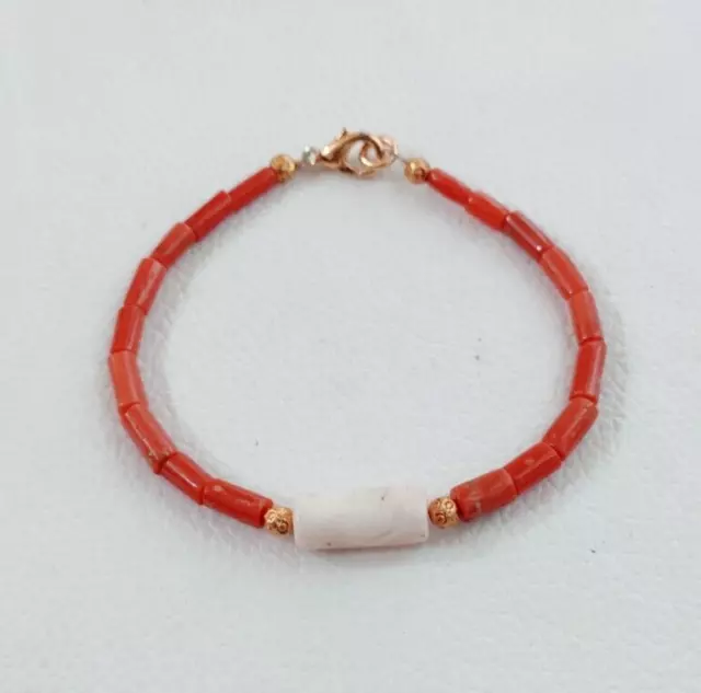 Pulsera de cuentas de coral rojo-blanco natural Pulsera de cuentas de coral...