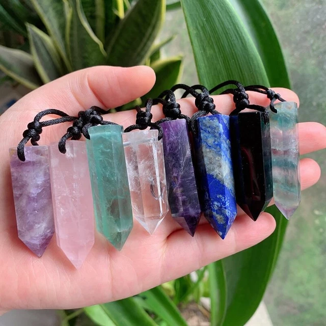 Natural Stone Crystal Hexagonal Points Pendant Healing Amulet Unisex Necklace